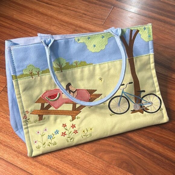 Unbranded blue cotton picnic in the‎ park satchel purse unique 3D bag - Picture 7 of 8